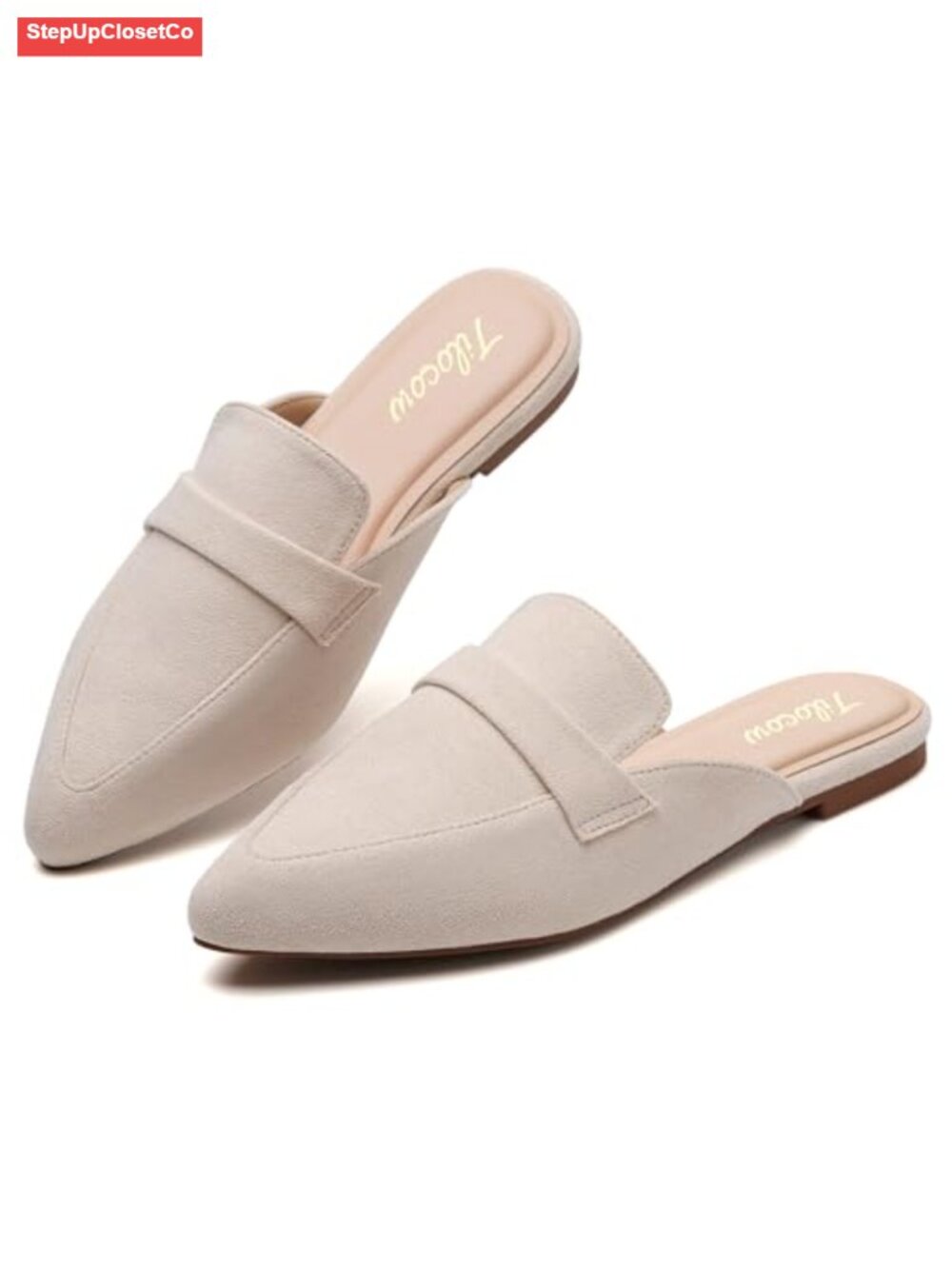 PU Leather Pointed Toe Mules for Women Slip On Open Back Flats Work Shoes